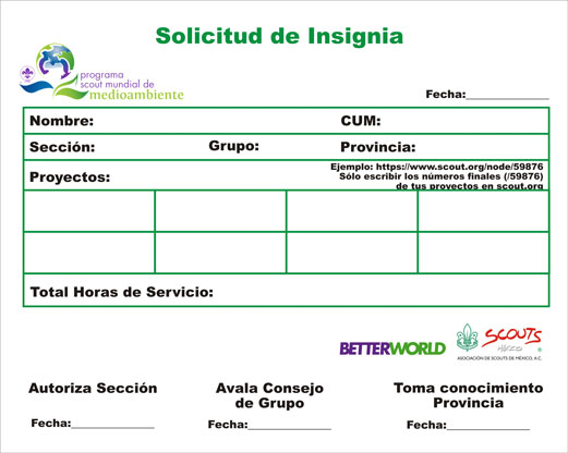 Solicitud Insignia Scout Mundial del Medio Ambiente